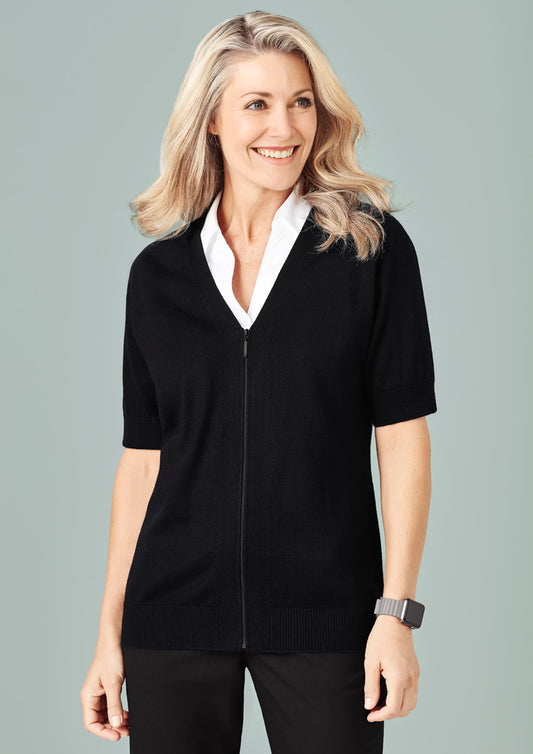 CK962LC - Womens Zip Front Short Sleeve Knit Cardigan