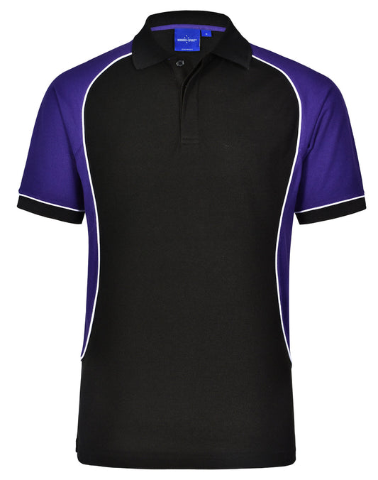 UA-PS77 ARENA MENS POLO BLACK/WHITE/PURPLE