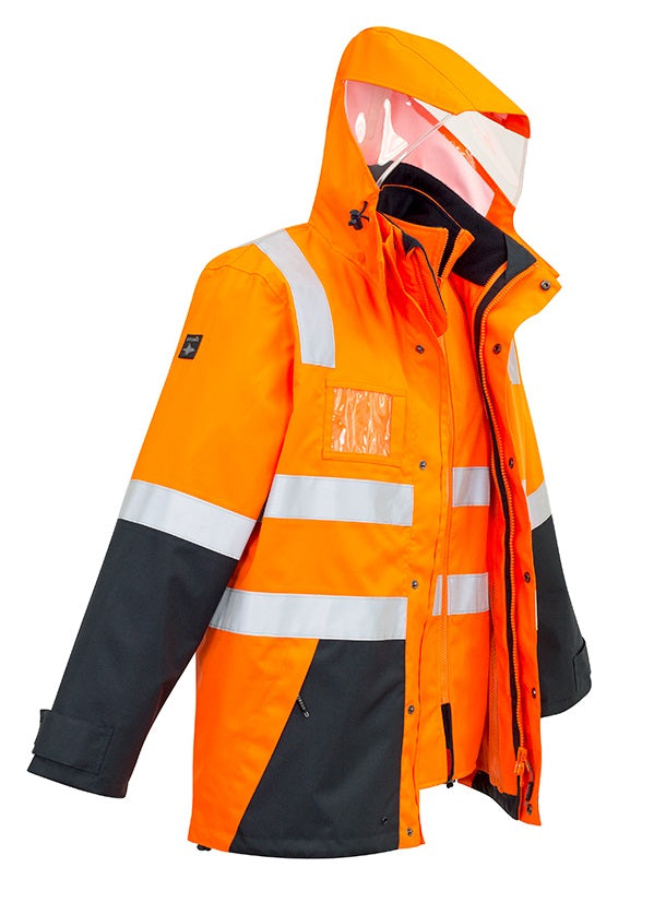 HSZJ532-MAINTENANCE - MENS HI VIS WAERPROOF JKT-ORANGE/NAVY