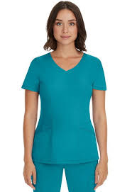 AC-2525 Ladies Madison Scrub Top Teal