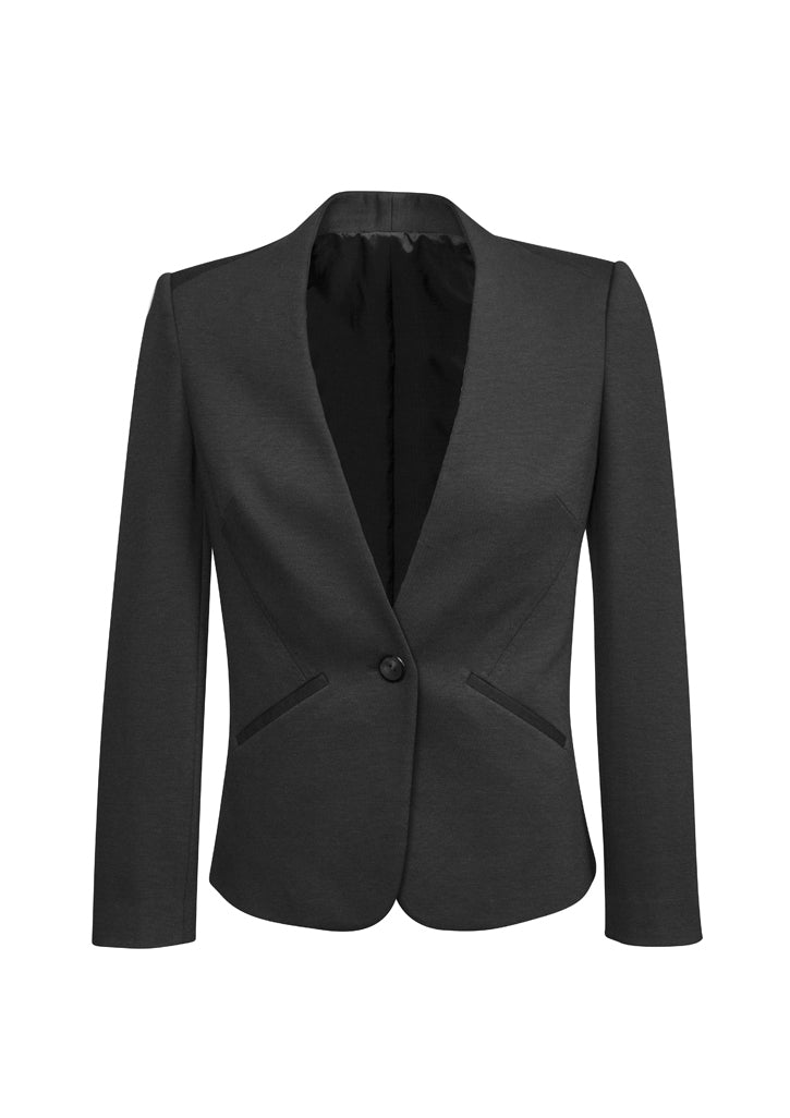61610 - WOMENS SINGLE BUTTON COLLARLESS JACKET CHARCOAL