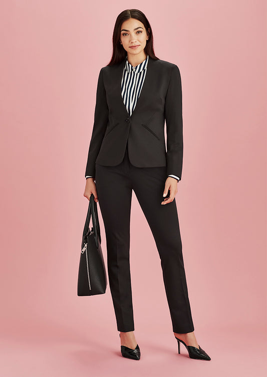 61610 - WOMENS SINGLE BUTTON COLLARLESS JACKET CHARCOAL