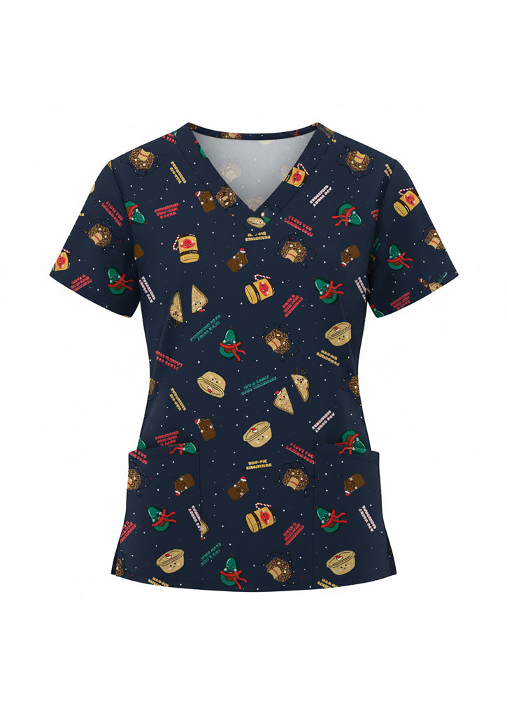 C602W - Womens Christmas Scrub Top