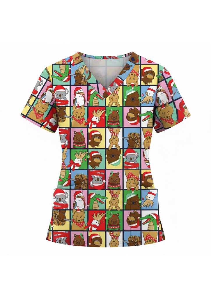 C602W - Womens Christmas Scrub Top