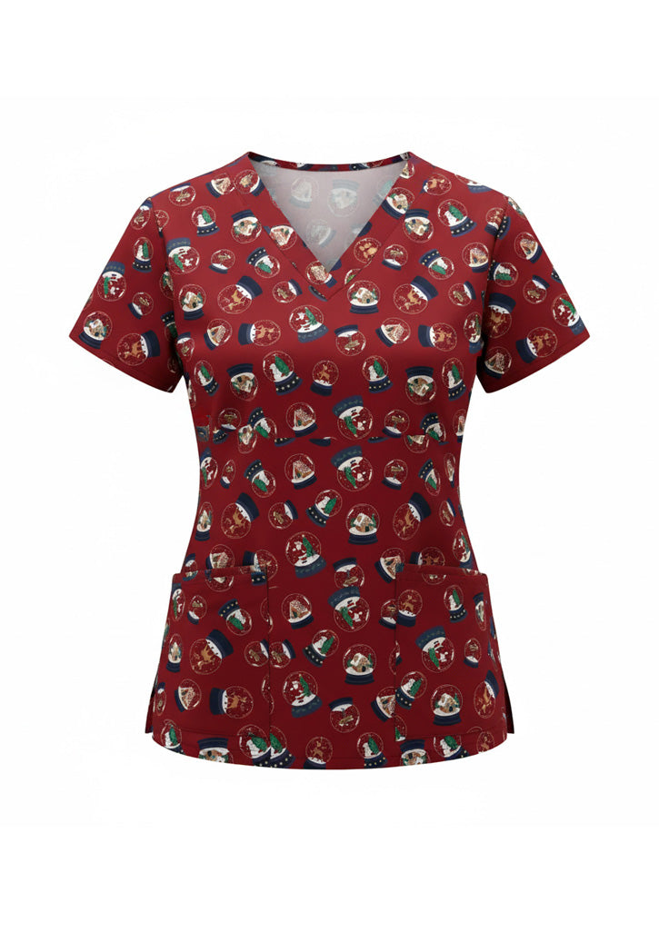 C602W - Womens Christmas Scrub Top