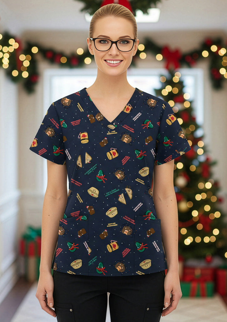 C602W - Womens Christmas Scrub Top