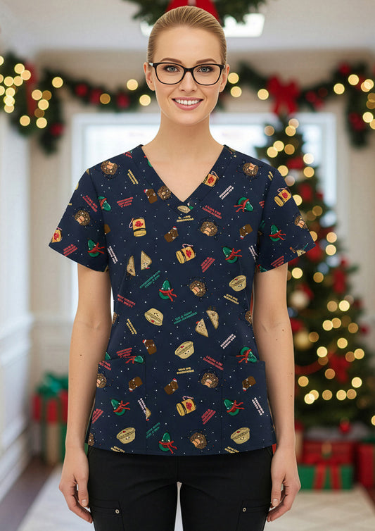 C602W - Womens Christmas Scrub Top