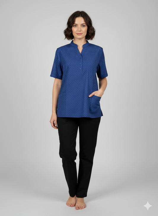 NEXIAAC002 - WOMEN’S MANDARIN COLLAR TUNIC DARK BLUE