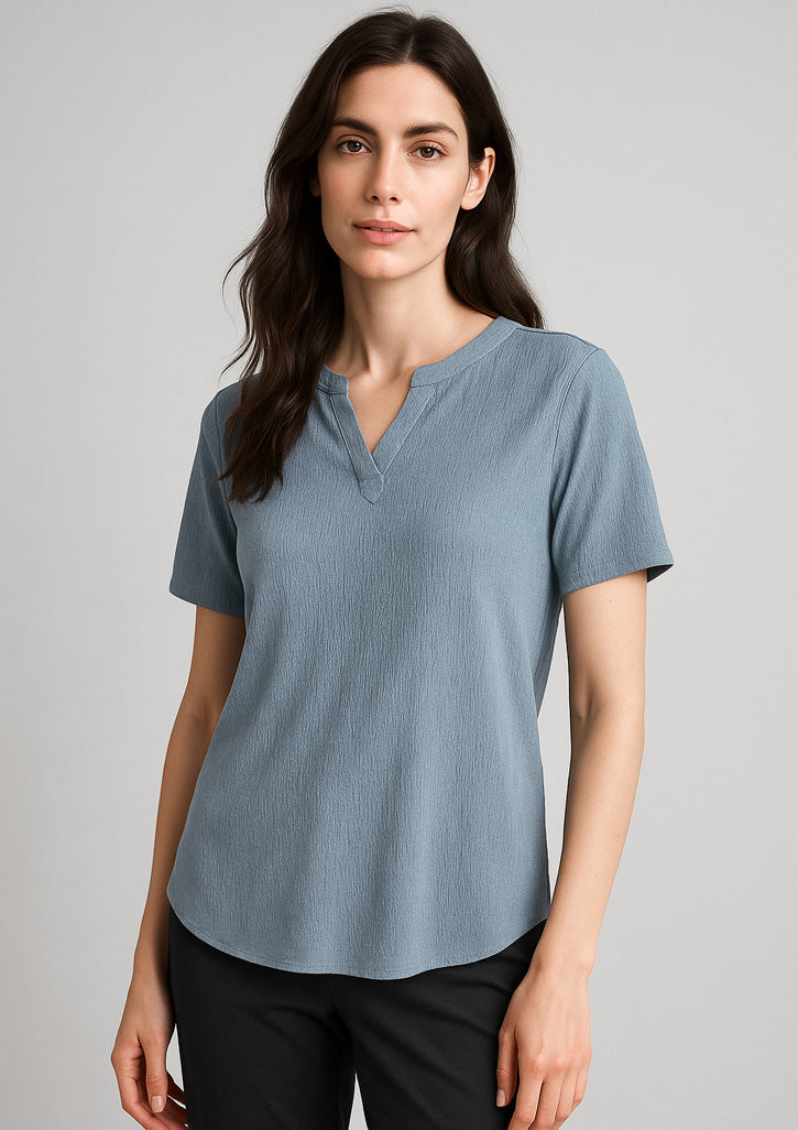 RU568LS - Womens Ruche Short Sleeve Blouse